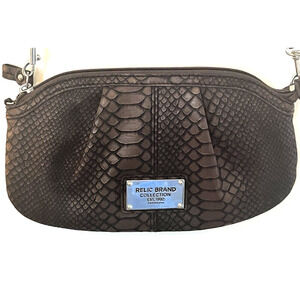 Relic Brand Faux Snake Skin Leather Crossbody Purse Shoulder Bag Brown 9"x6"